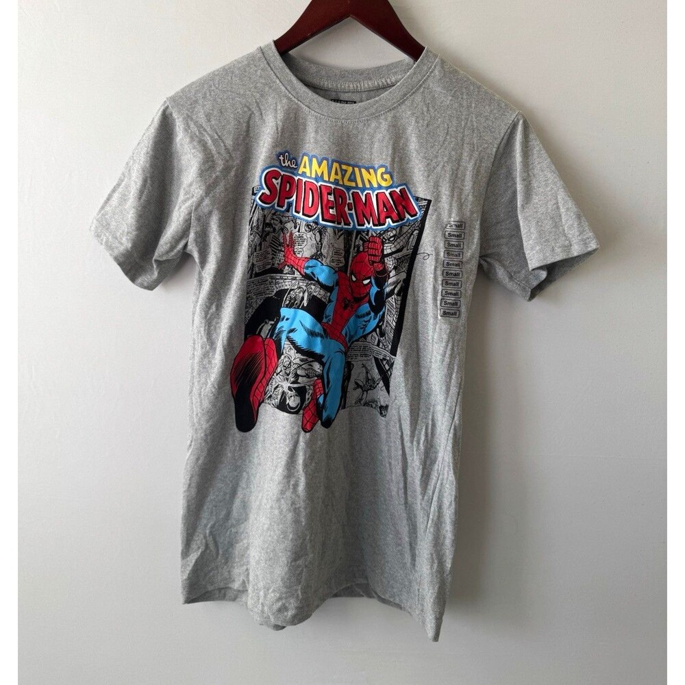 Marvel Amazing Spider-Man Graphic Logo T-Shirt Gray Crew Neck Men’s S